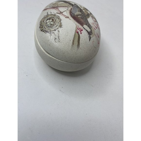 Ceramic Trinket Box Lid Bird Nest Flowers 4" x 3" Jar Container Vanity - Picture 9 of 10